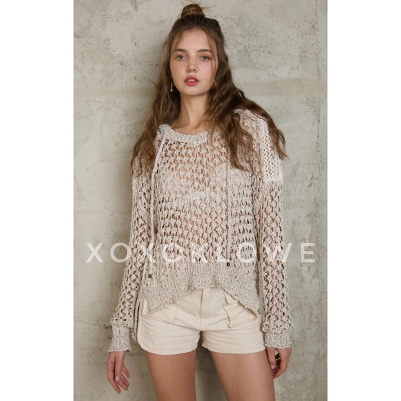 POL Natural Hooded Open Weave Summer Sweater - Picture 7 of 11